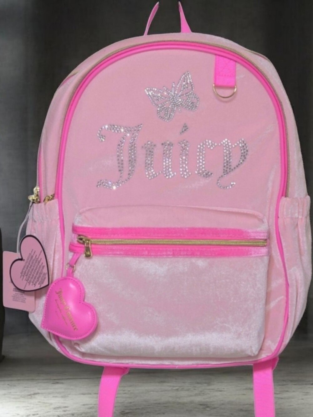 Juicy Couture Kids Velour Diamond Rhinestone Butterfly Backpack Back To School